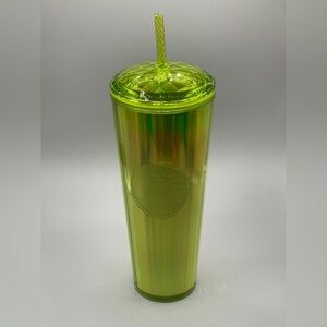 Starbucks Venti Tumbler Cold Cup 24oz Lime Green Yellow Kaleidoscope Dome NEW